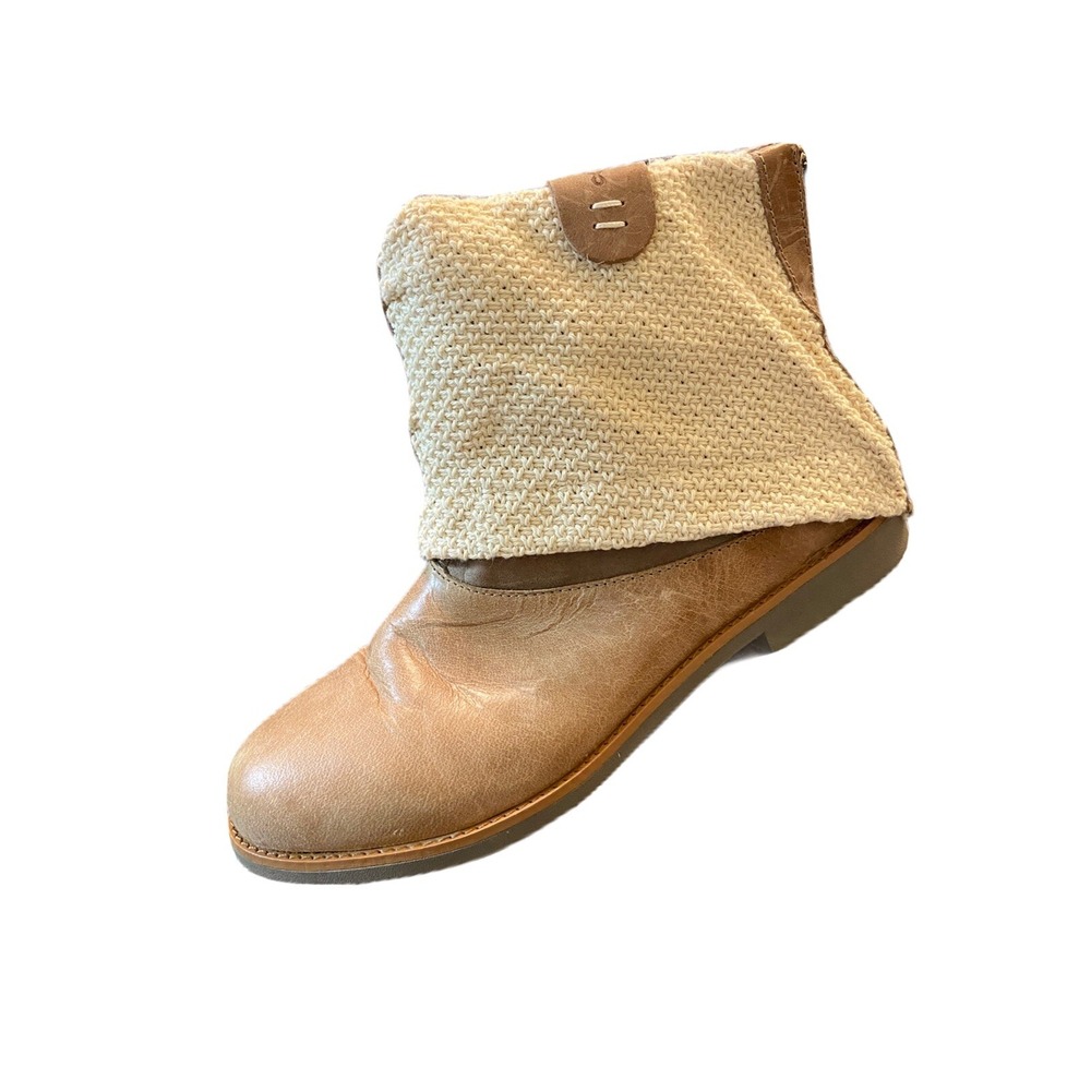 Emu Willandra Leather Woven Cotton Ankle Boots‎ Size 7 Nude Tan Neutral Back Zip